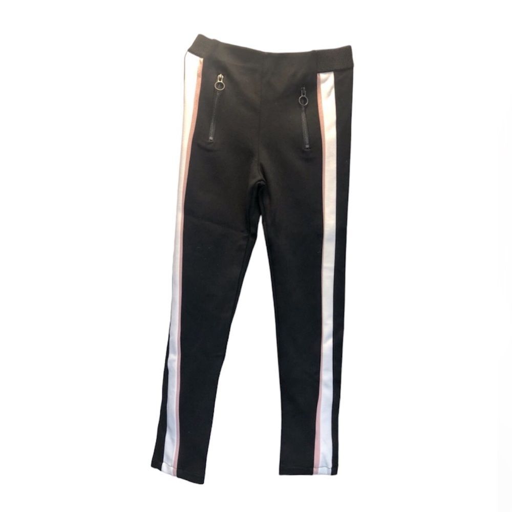 Zara kids black leggings with pink/white stripes, size 9 years (134 cm)